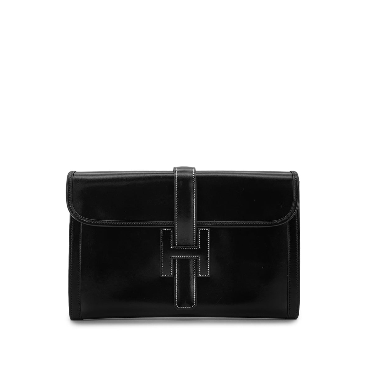 HERMES JIGE PM BLACK BOXCALF CLUTCH BAG 〇R 90283607