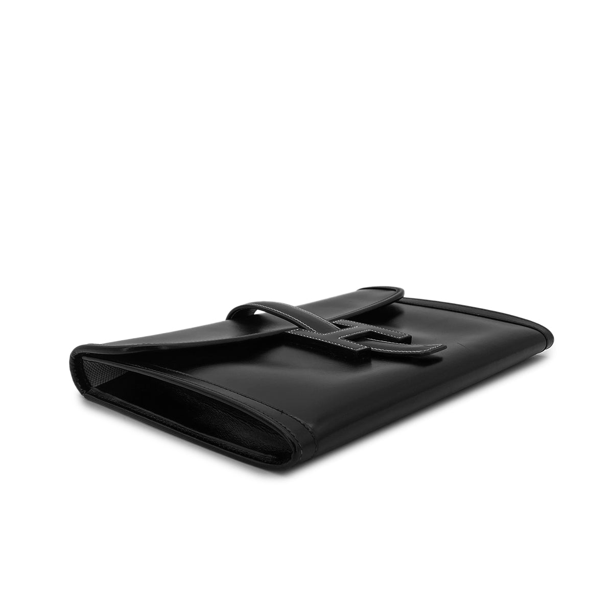 HERMES JIGE PM BLACK BOXCALF CLUTCH BAG 〇R 90283607