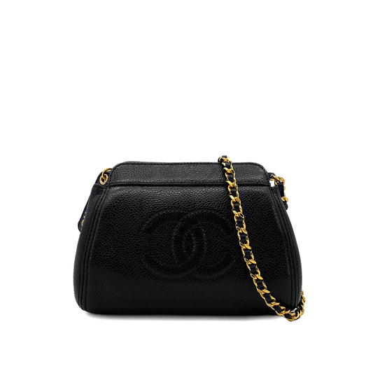 CHANEL VINTAGE COCOMARK MINI CHAIN SHOLDER BAG BLACK CAVIR SKIN 90283609