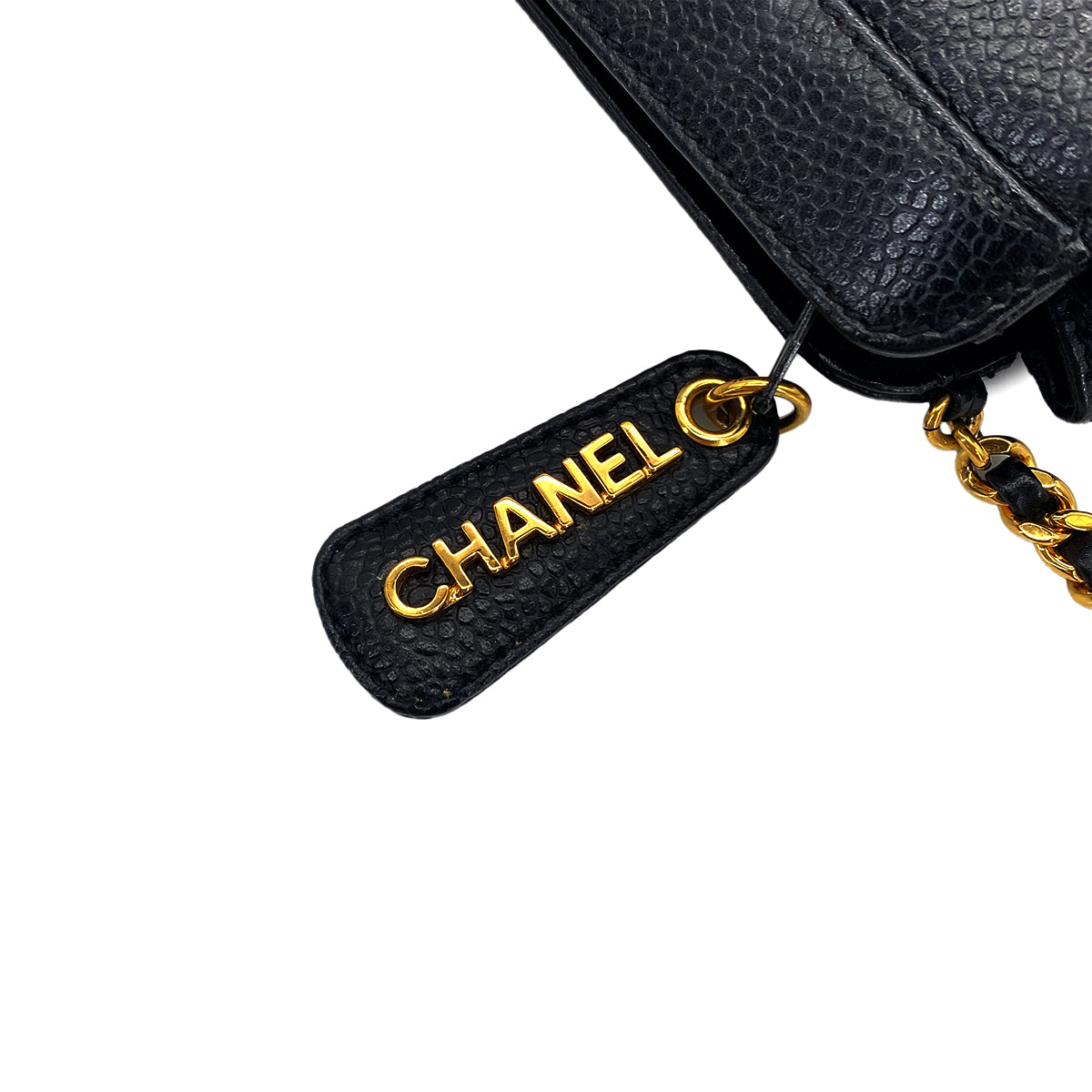 CHANEL VINTAGE COCOMARK MINI CHAIN SHOLDER BAG BLACK CAVIR SKIN 90283609
