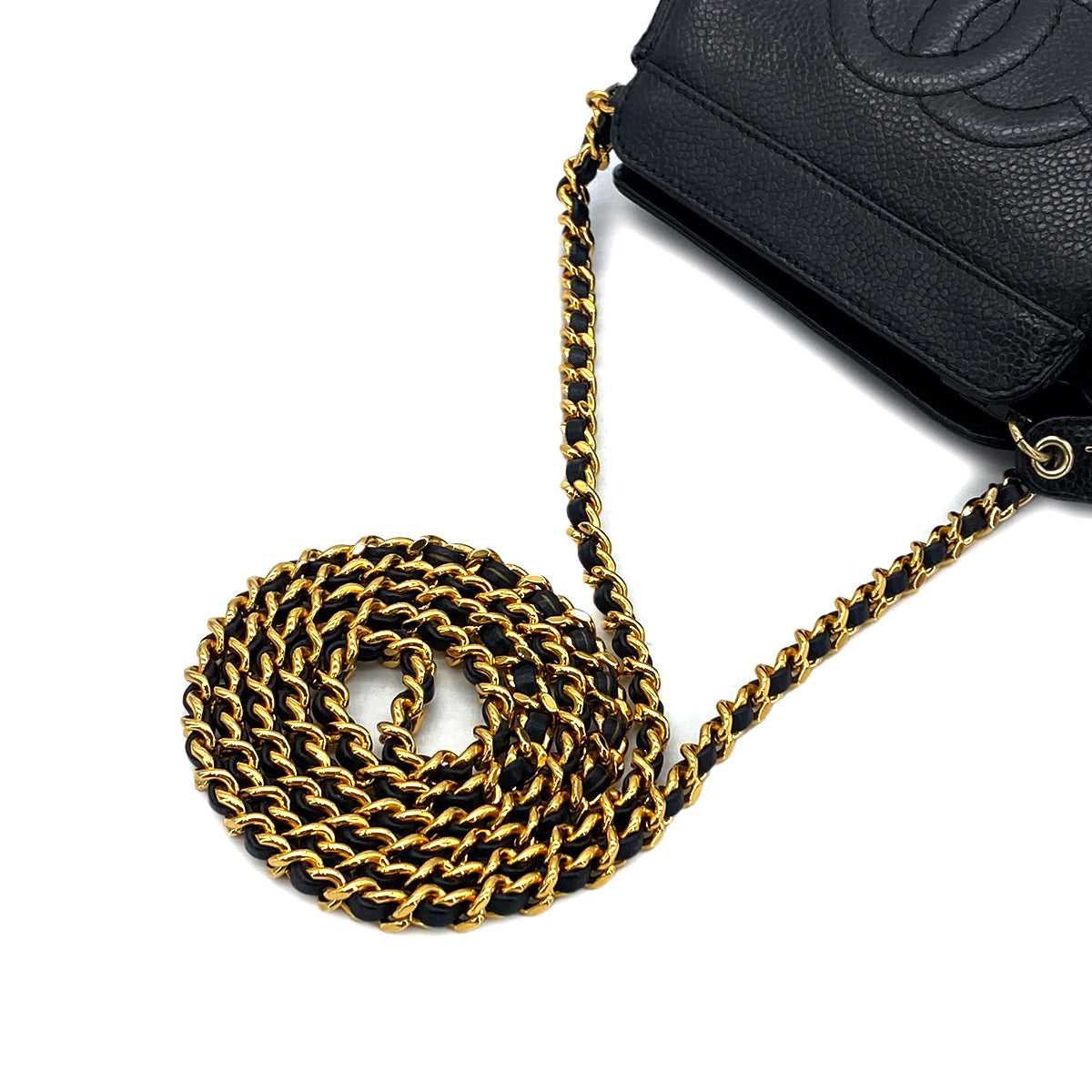 CHANEL VINTAGE COCOMARK MINI CHAIN SHOLDER BAG BLACK CAVIR SKIN 90283609