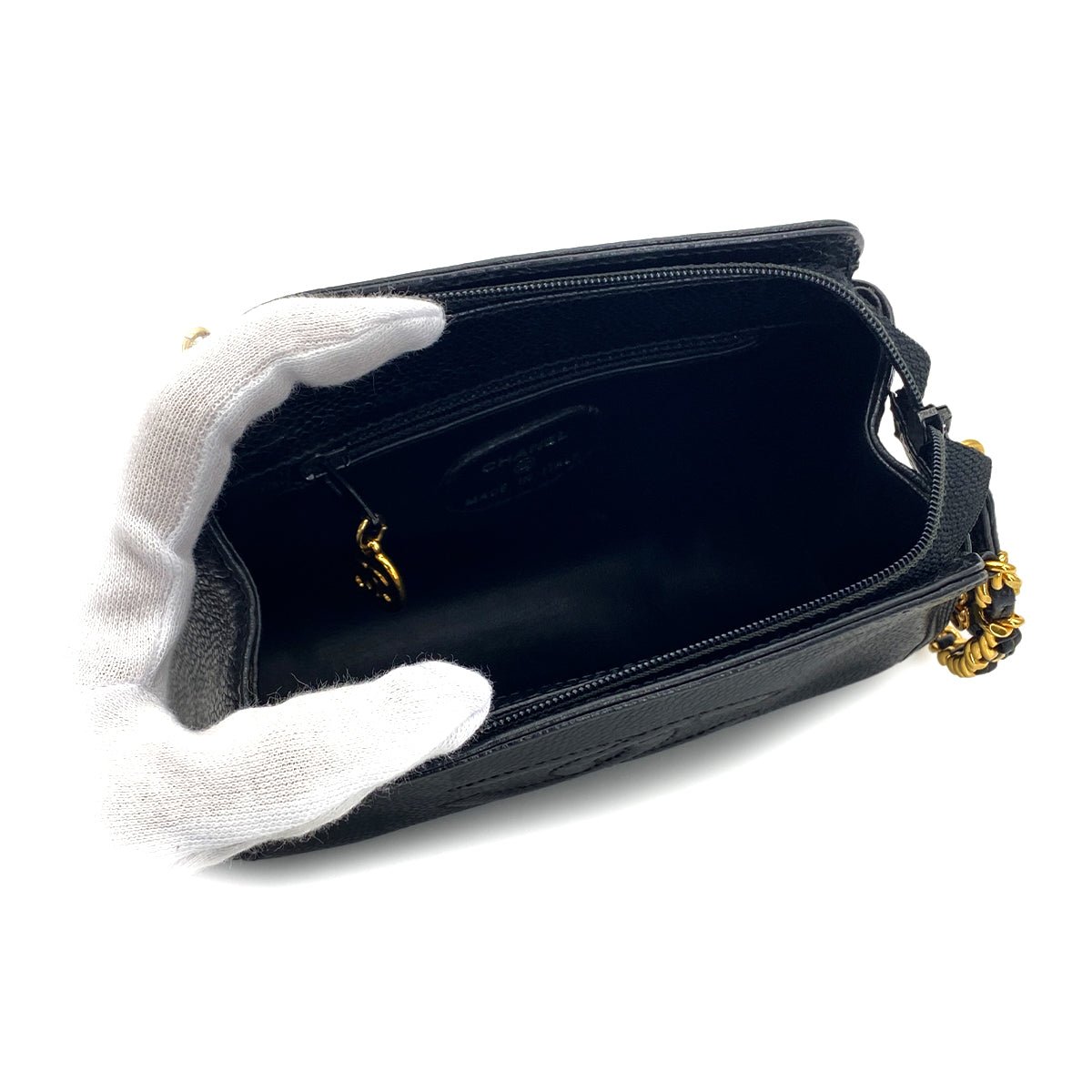 CHANEL VINTAGE COCOMARK MINI CHAIN SHOLDER BAG BLACK CAVIR SKIN 90283609