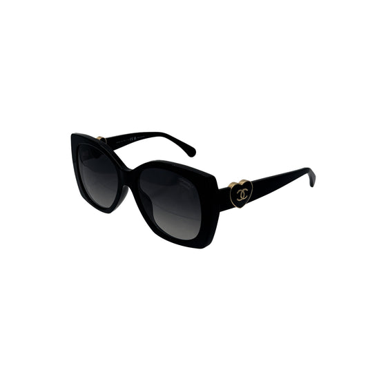 CHANEL VINTAGE SUNGLASSES HEART COCOMARK BLACK EYEWEAR 90283610