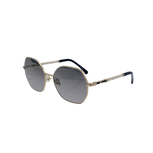 CHANEL SUNGLASSES COCOMARK FAUX PEARL CHAIN LEATHER GOLD BLACK EYEWEAR 90283612