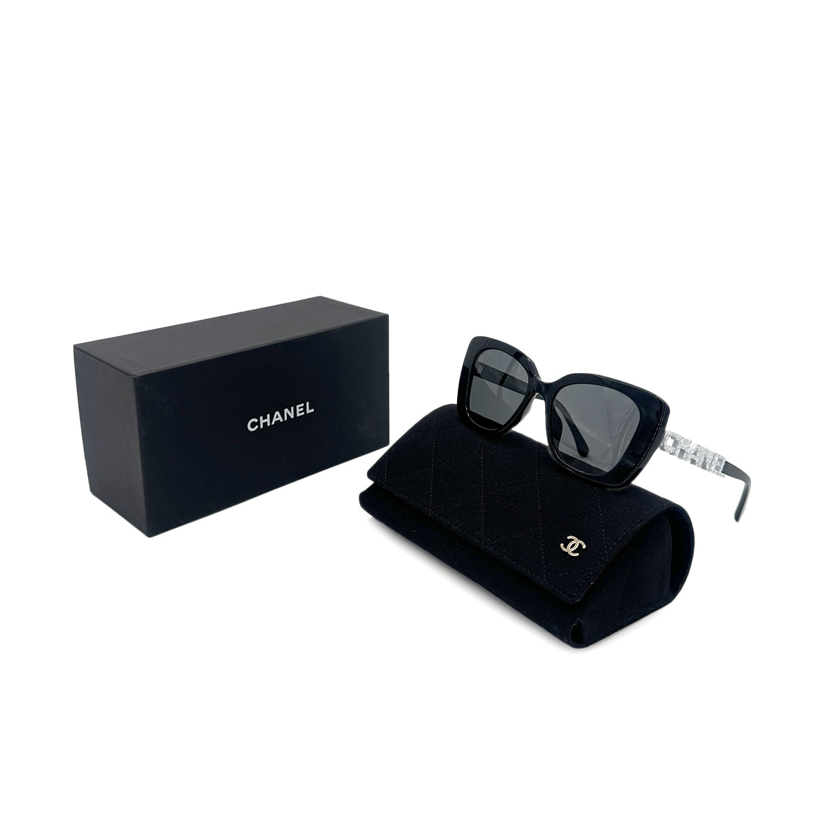 CHANEL VINTAGE SUNGLASSES COCOMARK RHINESTONE BLACK EYEWEAR 90283614