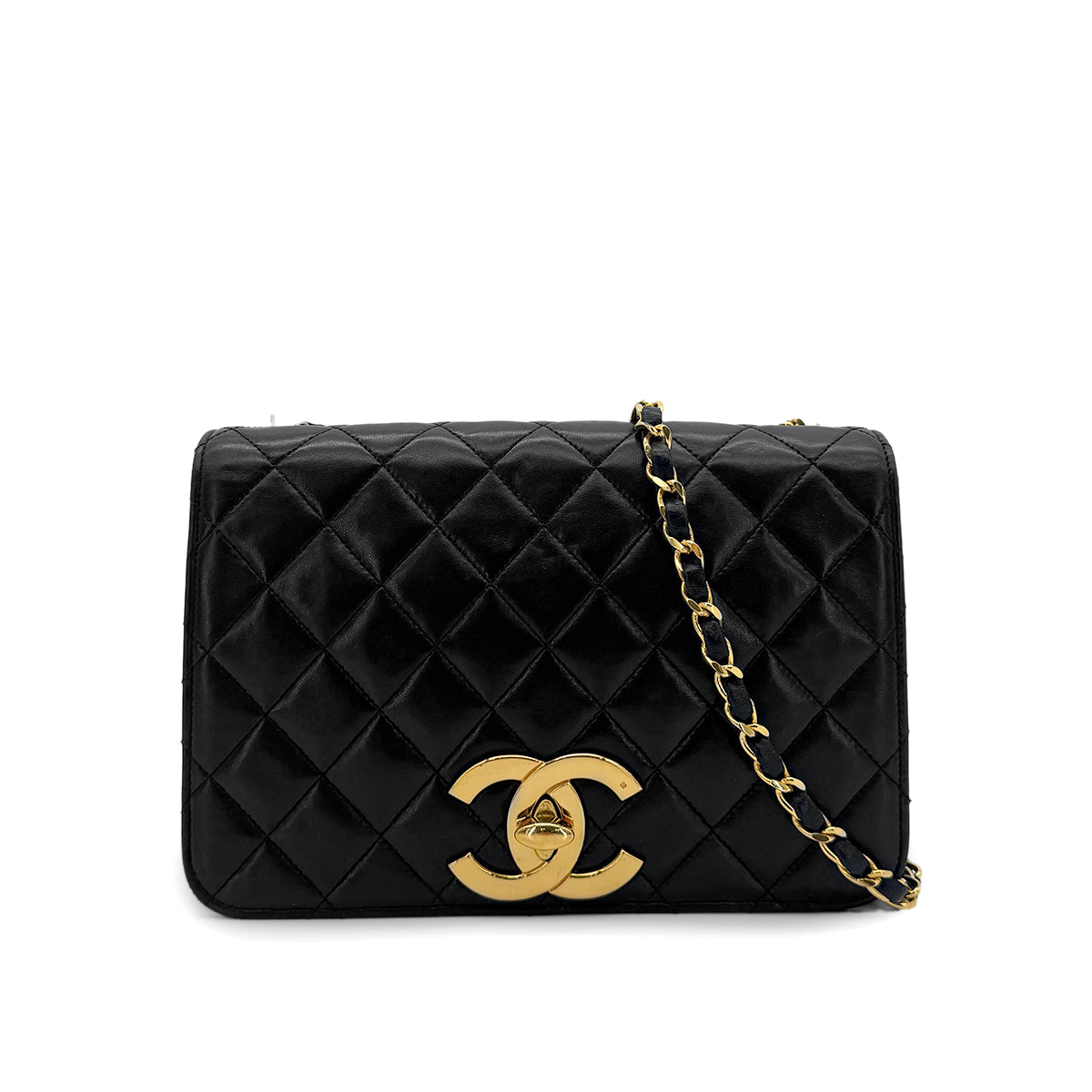 CHANEL VINTAGE MATELASSE BIG COCO CHAIN SHOULDER BAG BLACK LAMB SKIN 90283621