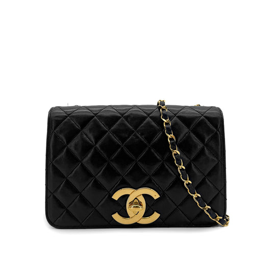CHANEL VINTAGE MATELASSE BIG COCO CHAIN SHOULDER BAG BLACK LAMB SKIN 90283621