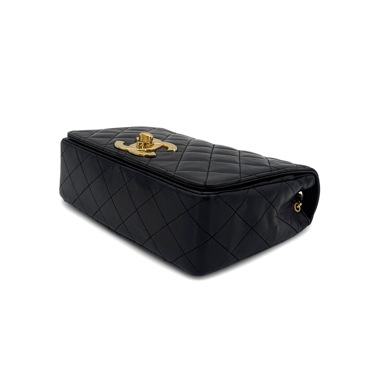 CHANEL VINTAGE MATELASSE BIG COCO CHAIN SHOULDER BAG BLACK LAMB SKIN 90283621