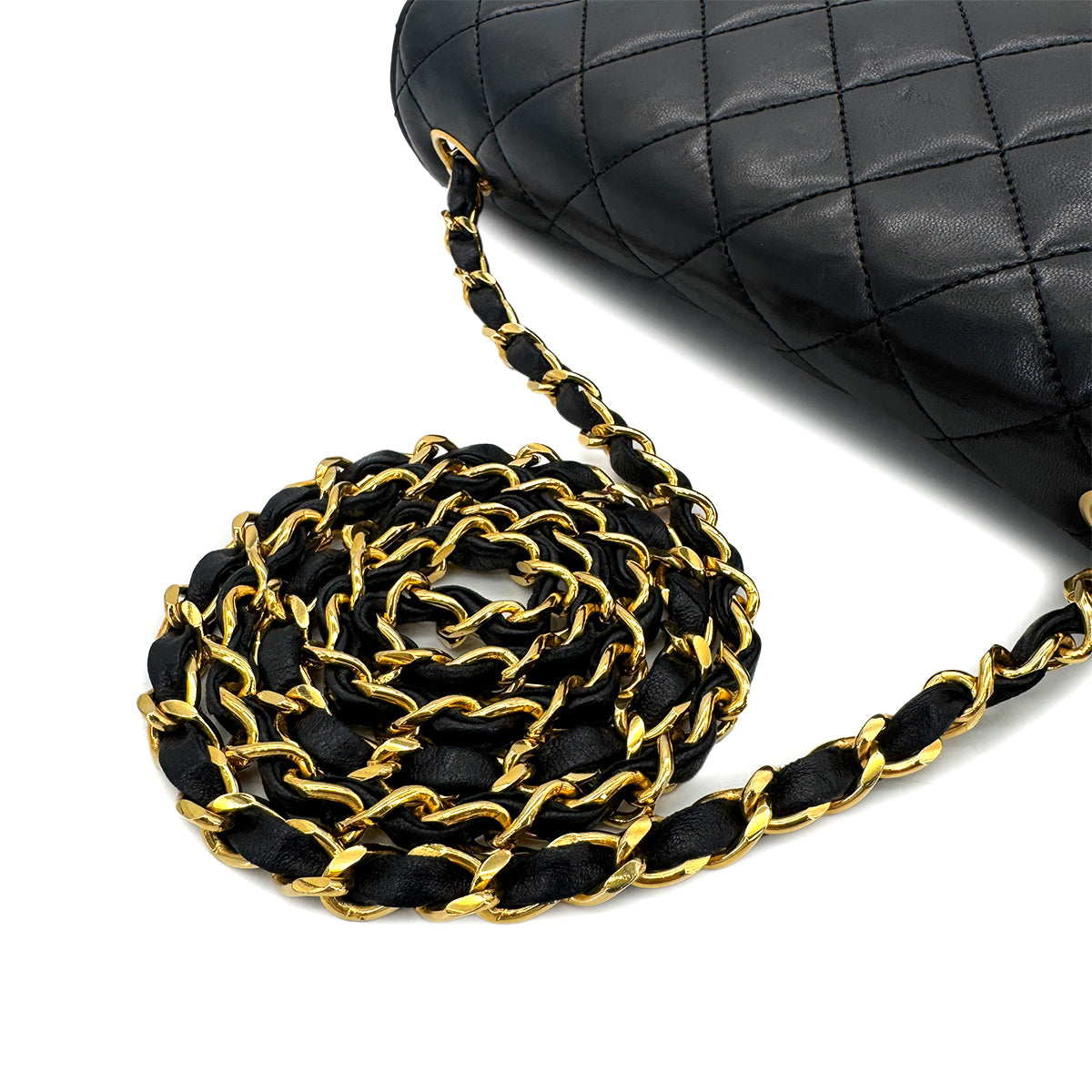 CHANEL VINTAGE MATELASSE BIG COCO CHAIN SHOULDER BAG BLACK LAMB SKIN 90283621