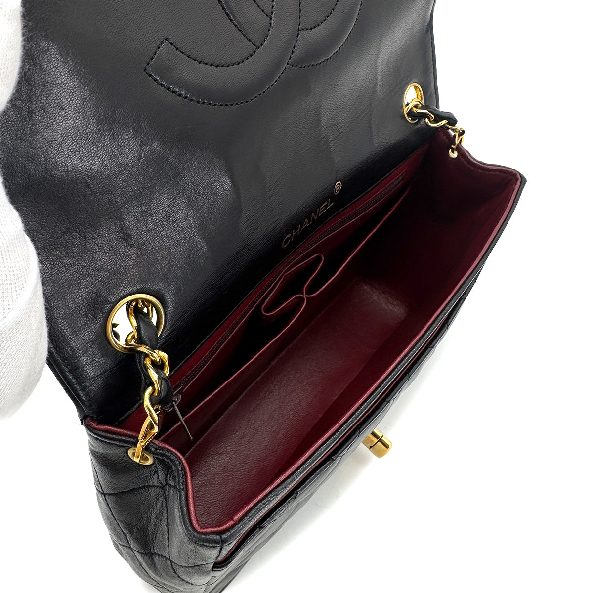 CHANEL VINTAGE MATELASSE BIG COCO CHAIN SHOULDER BAG BLACK LAMB SKIN 90283621