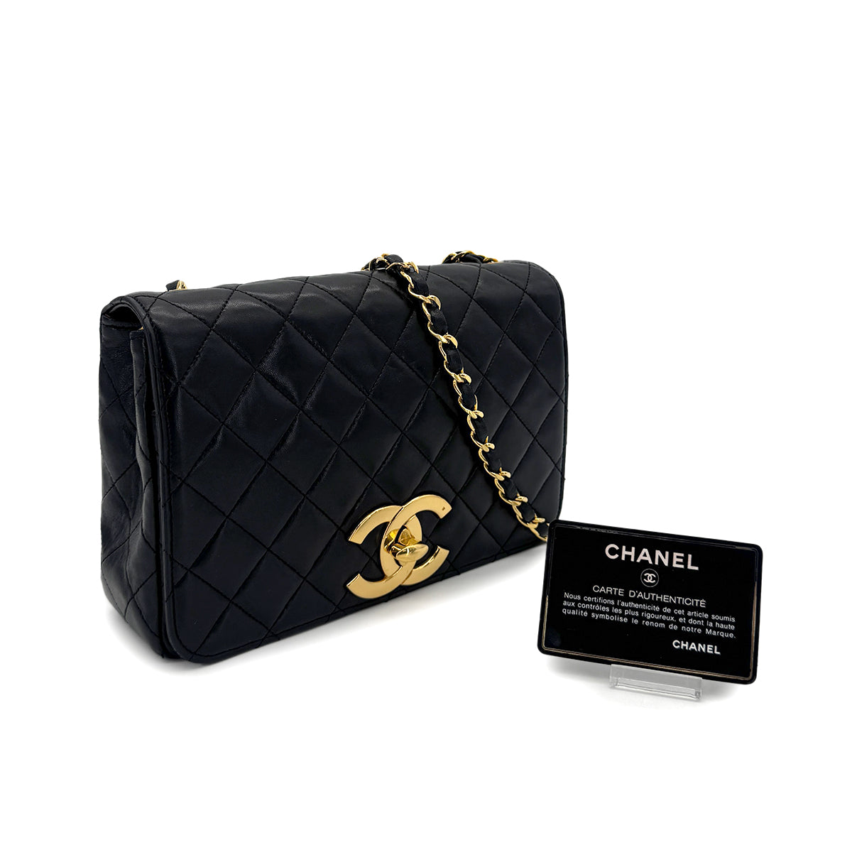 CHANEL VINTAGE MATELASSE BIG COCO CHAIN SHOULDER BAG BLACK LAMB SKIN 90283621