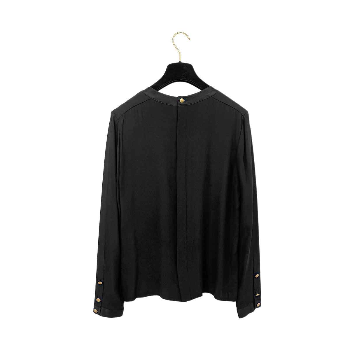 CHANEL VINTAGE COCO MARK BLOUSE TOPS BLACK SILK 38 RTW 90283624