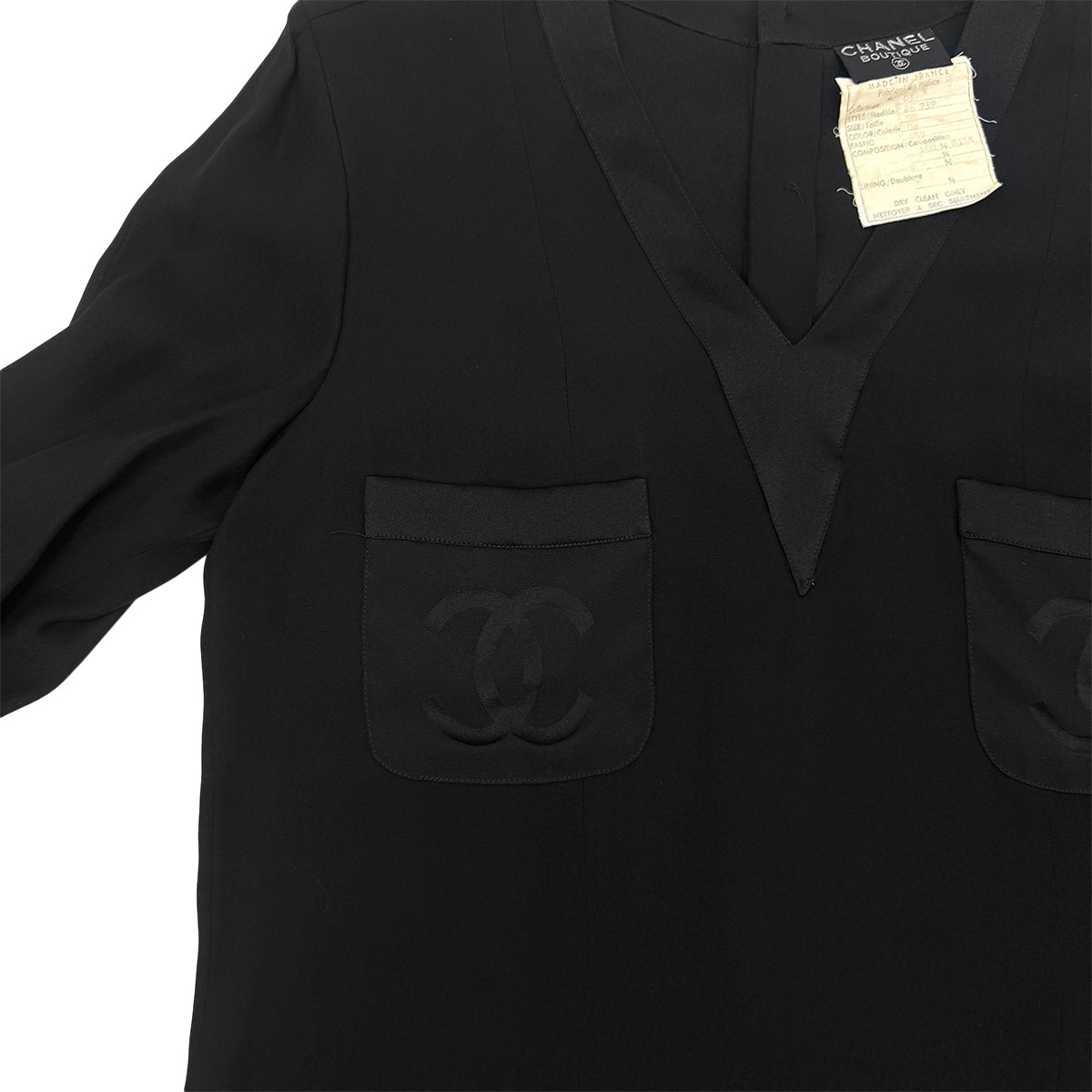 CHANEL VINTAGE COCO MARK BLOUSE TOPS BLACK SILK 38 RTW 90283624