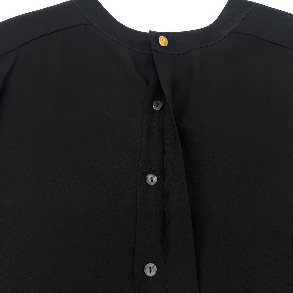 CHANEL VINTAGE COCO MARK BLOUSE TOPS BLACK SILK 38 RTW 90283624