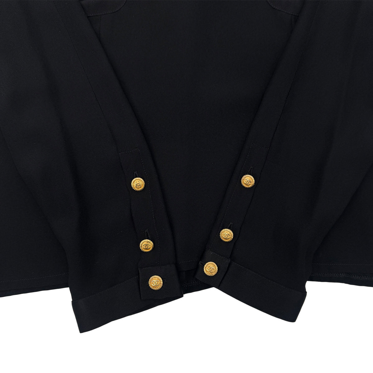 CHANEL VINTAGE COCO MARK BLOUSE TOPS BLACK SILK 38 RTW 90283624