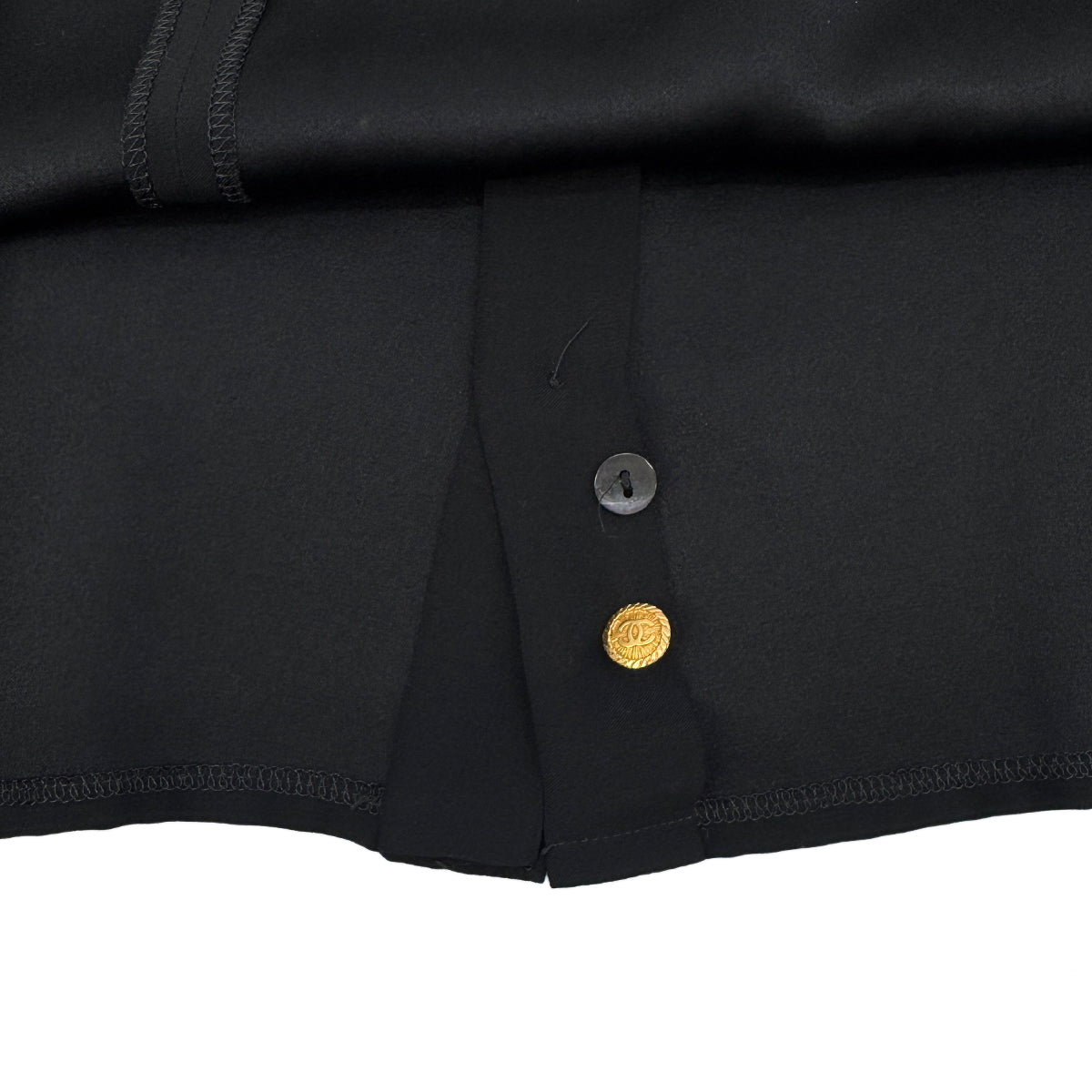 CHANEL VINTAGE COCO MARK BLOUSE TOPS BLACK SILK 38 RTW 90283624