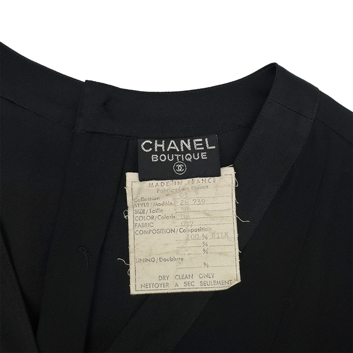 CHANEL VINTAGE COCO MARK BLOUSE TOPS BLACK SILK 38 RTW 90283624