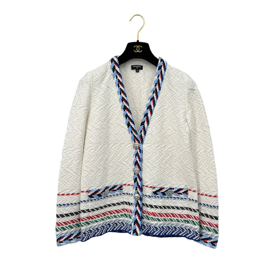 CHANEL VINTAGE AIRLINE CARDIGAN JACKET WHITE MULTICOLOR COTTON 36 P54 RTW 90283625
