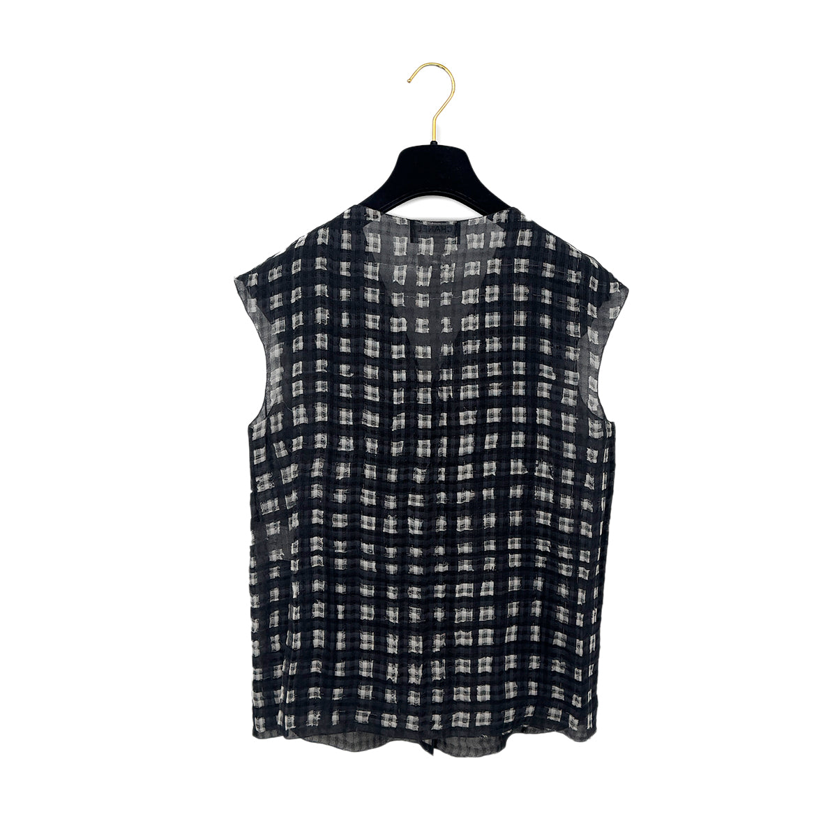 CHANEL VINTAGE COCO BUTTON CHECK BLOUSE BLACK SILK 38 P40 RTW 90283628