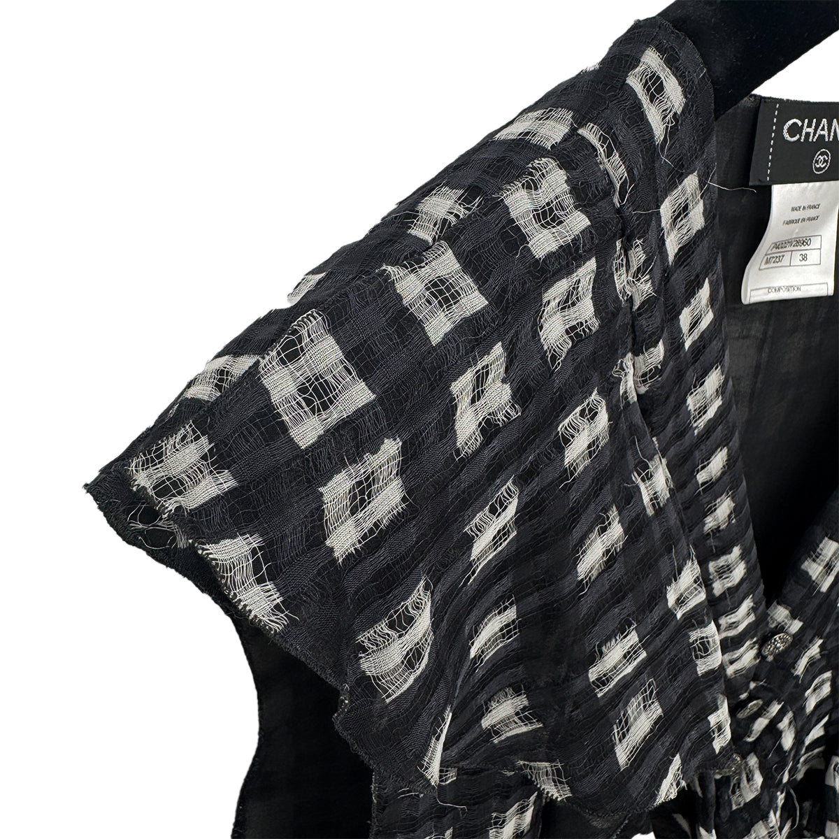 CHANEL VINTAGE COCO BUTTON CHECK BLOUSE BLACK SILK 38 P40 RTW 90283628