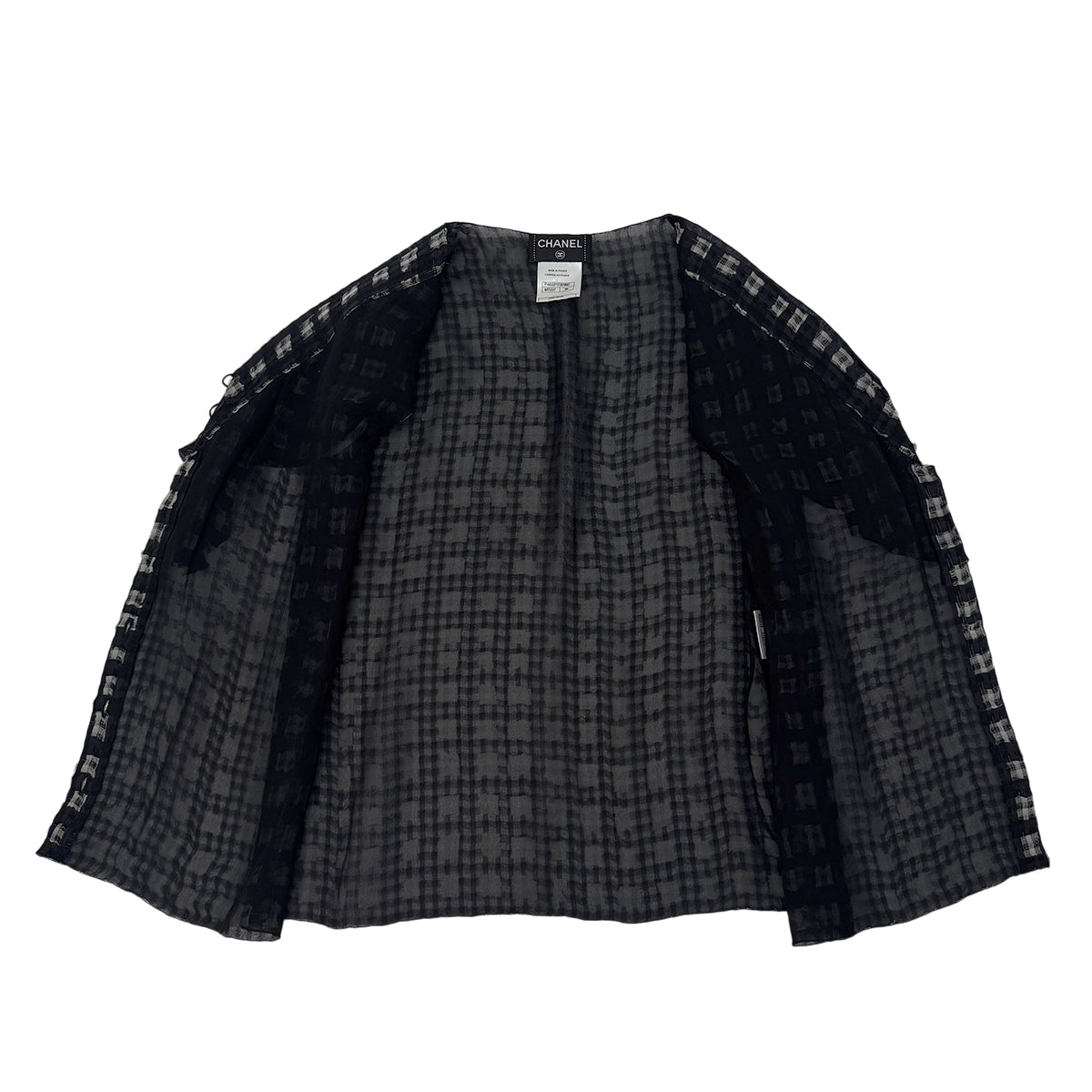 CHANEL VINTAGE COCO BUTTON CHECK BLOUSE BLACK SILK 38 P40 RTW 90283628