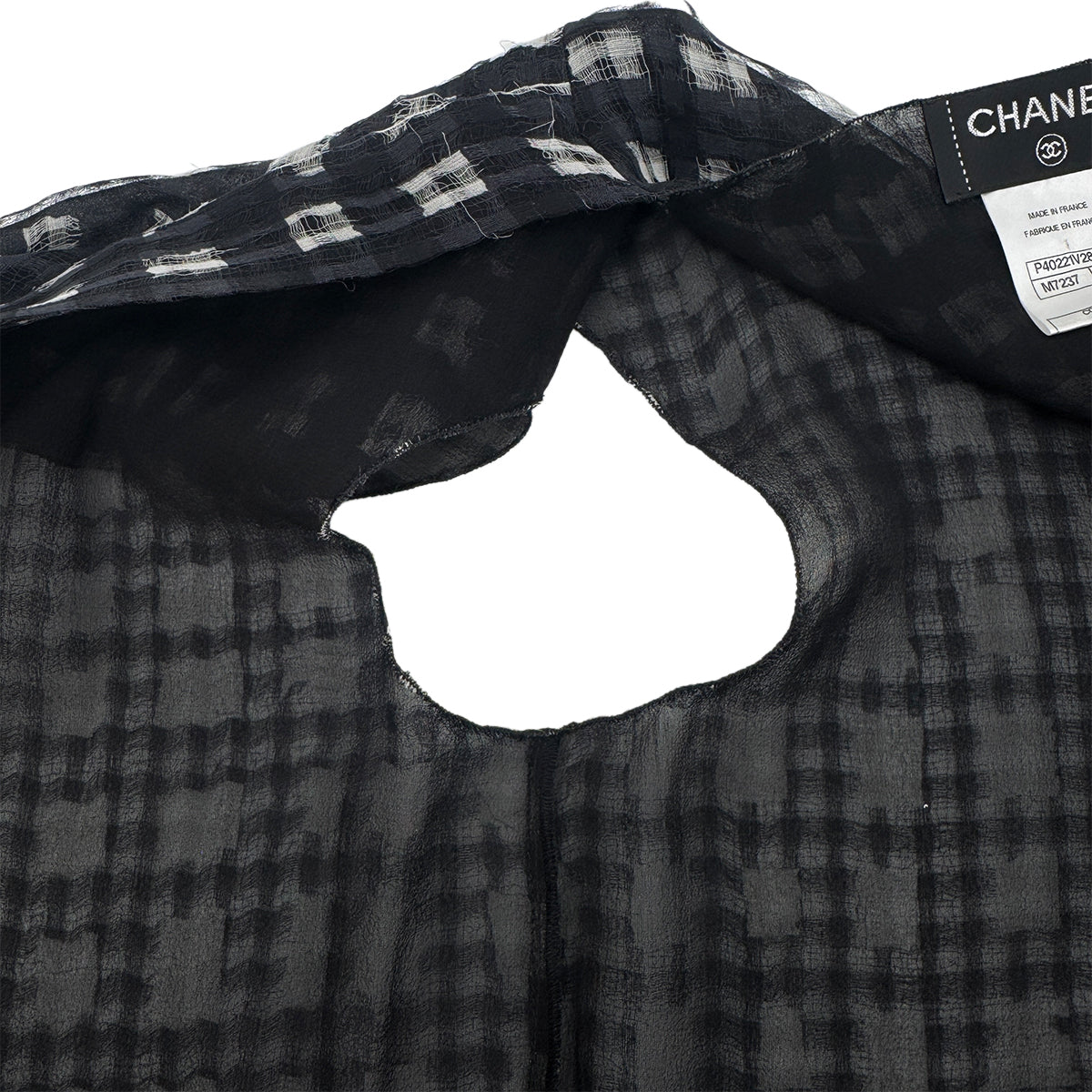 CHANEL VINTAGE COCO BUTTON CHECK BLOUSE BLACK SILK 38 P40 RTW 90283628