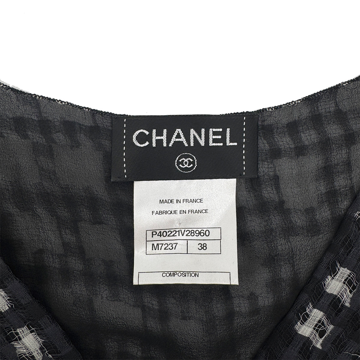 CHANEL VINTAGE COCO BUTTON CHECK BLOUSE BLACK SILK 38 P40 RTW 90283628