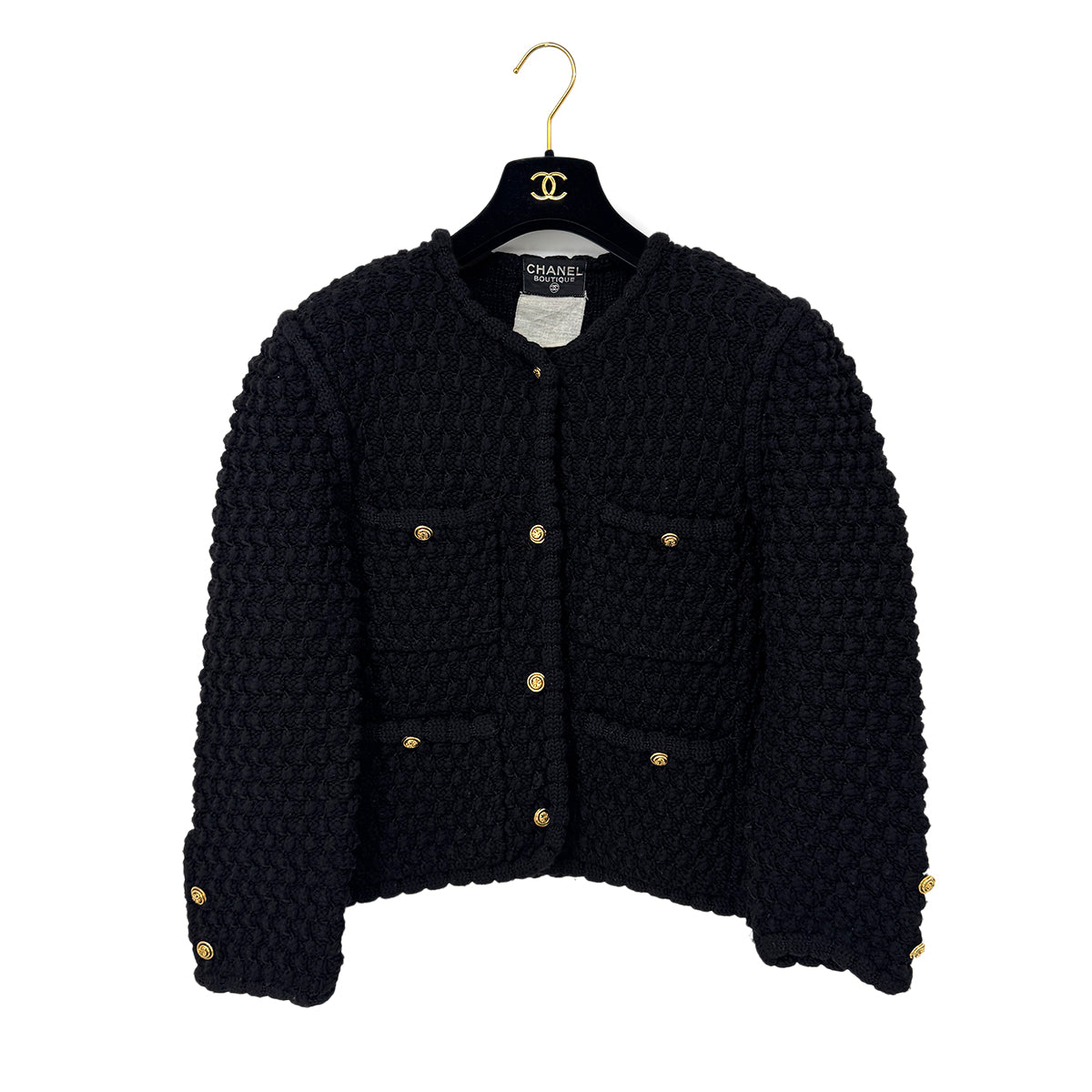 CHANEL VINTAGE CLOVER BUTTON JACKET TWEED BLACK RTW 90283629