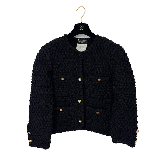 CHANEL VINTAGE CLOVER BUTTON JACKET TWEED BLACK RTW 90283629