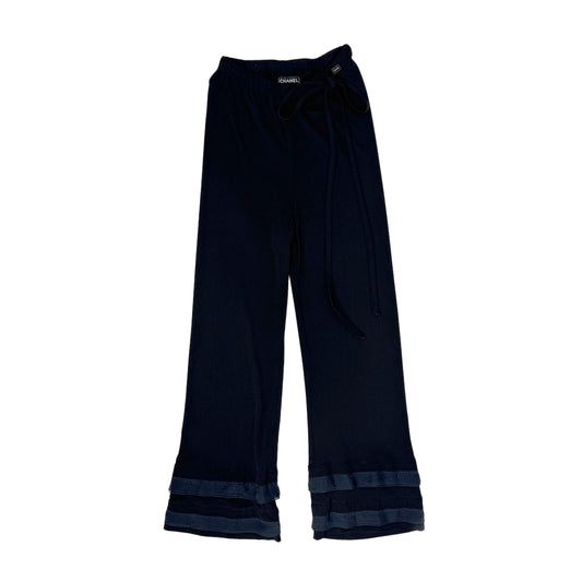 CHANEL FRILLS PANTS BLACK RAYON 38 02P RTW 90283631