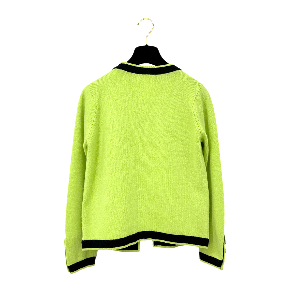 CHANEL VINTAGE COCO BUTTON KNIT TOPS CARDIGAN SET YELLOW BLACK CASHMERE 42 P04 RTW 90283633