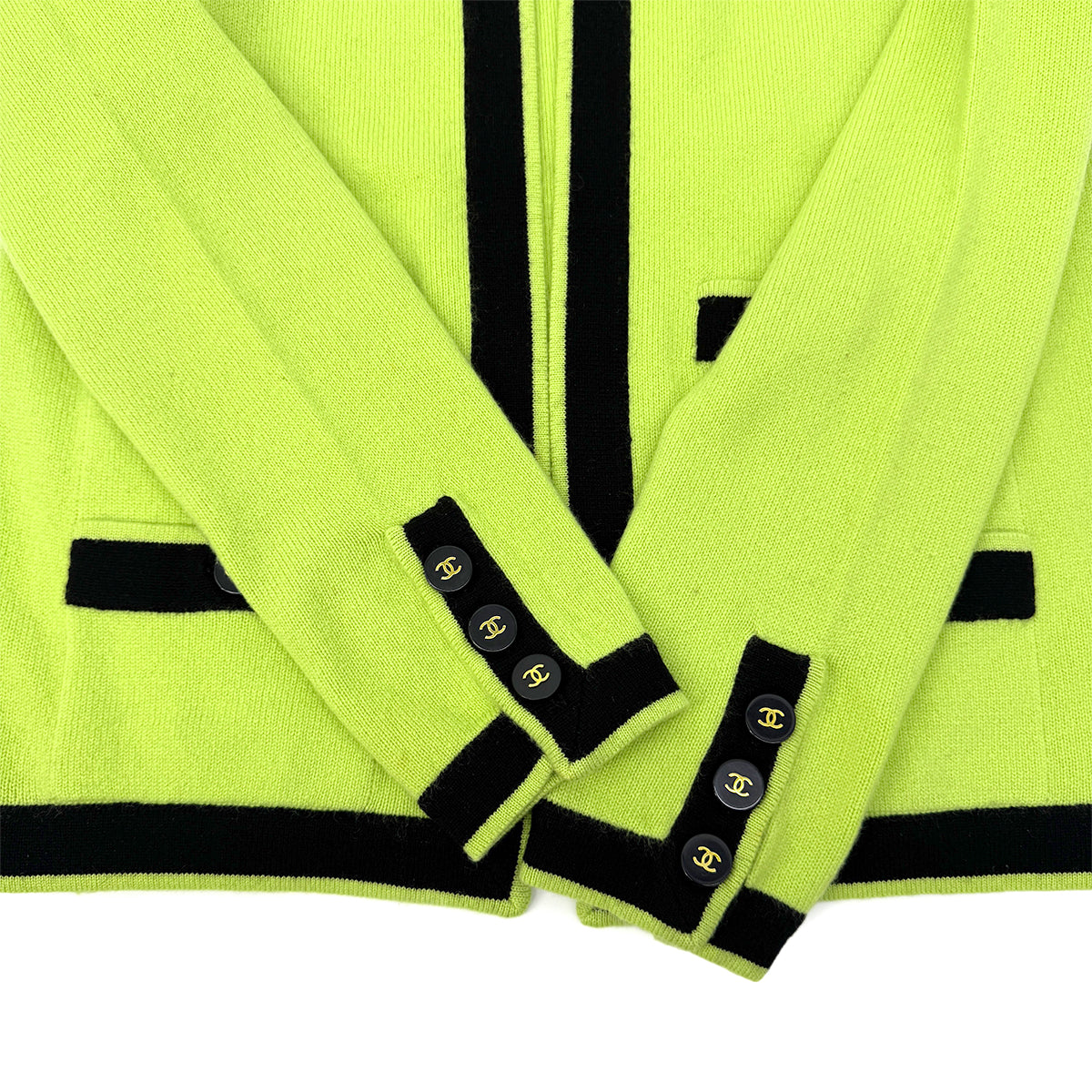 CHANEL VINTAGE COCO BUTTON KNIT TOPS CARDIGAN SET YELLOW BLACK CASHMERE 42 P04 RTW 90283633