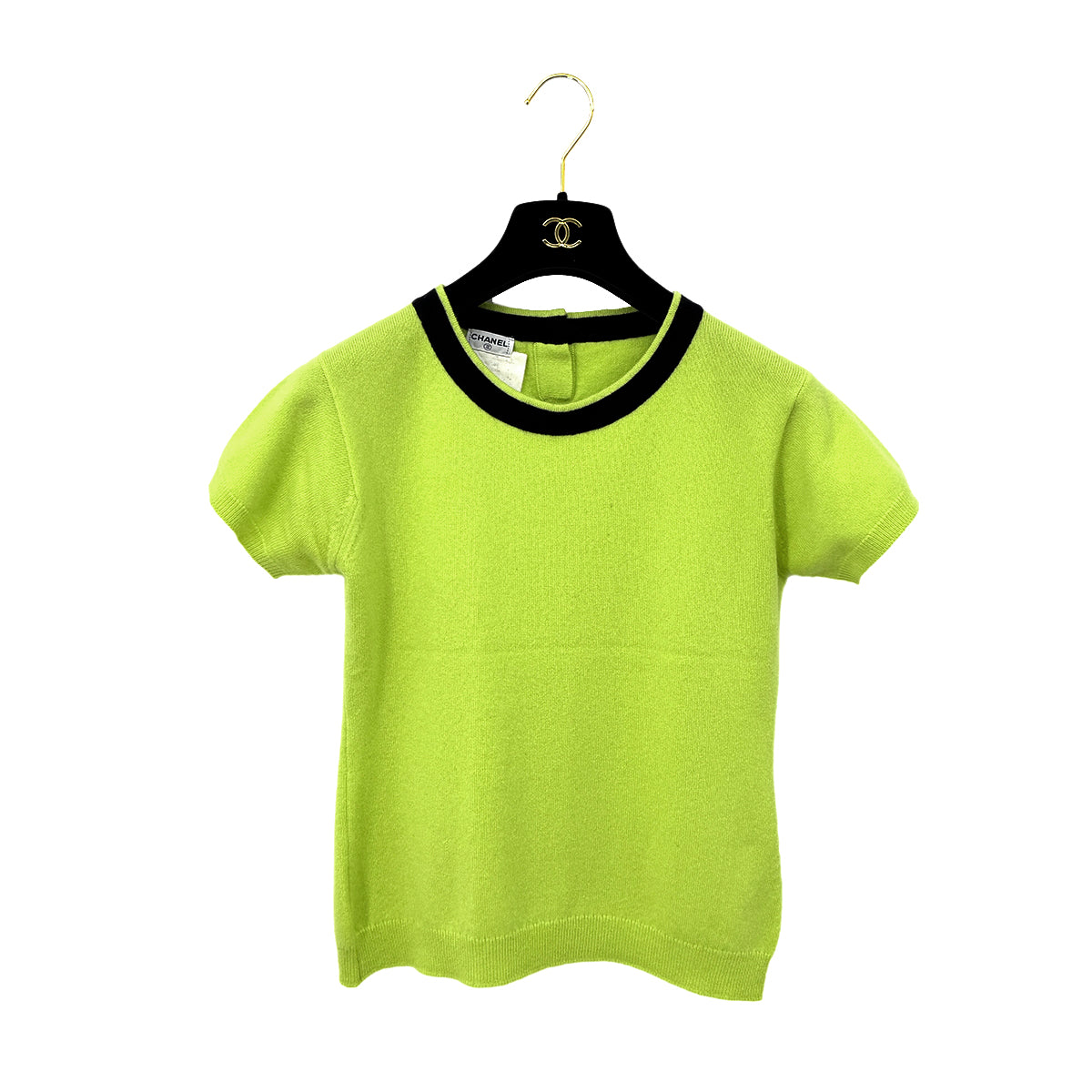 CHANEL VINTAGE COCO BUTTON KNIT TOPS CARDIGAN SET YELLOW BLACK CASHMERE 42 P04 RTW 90283633