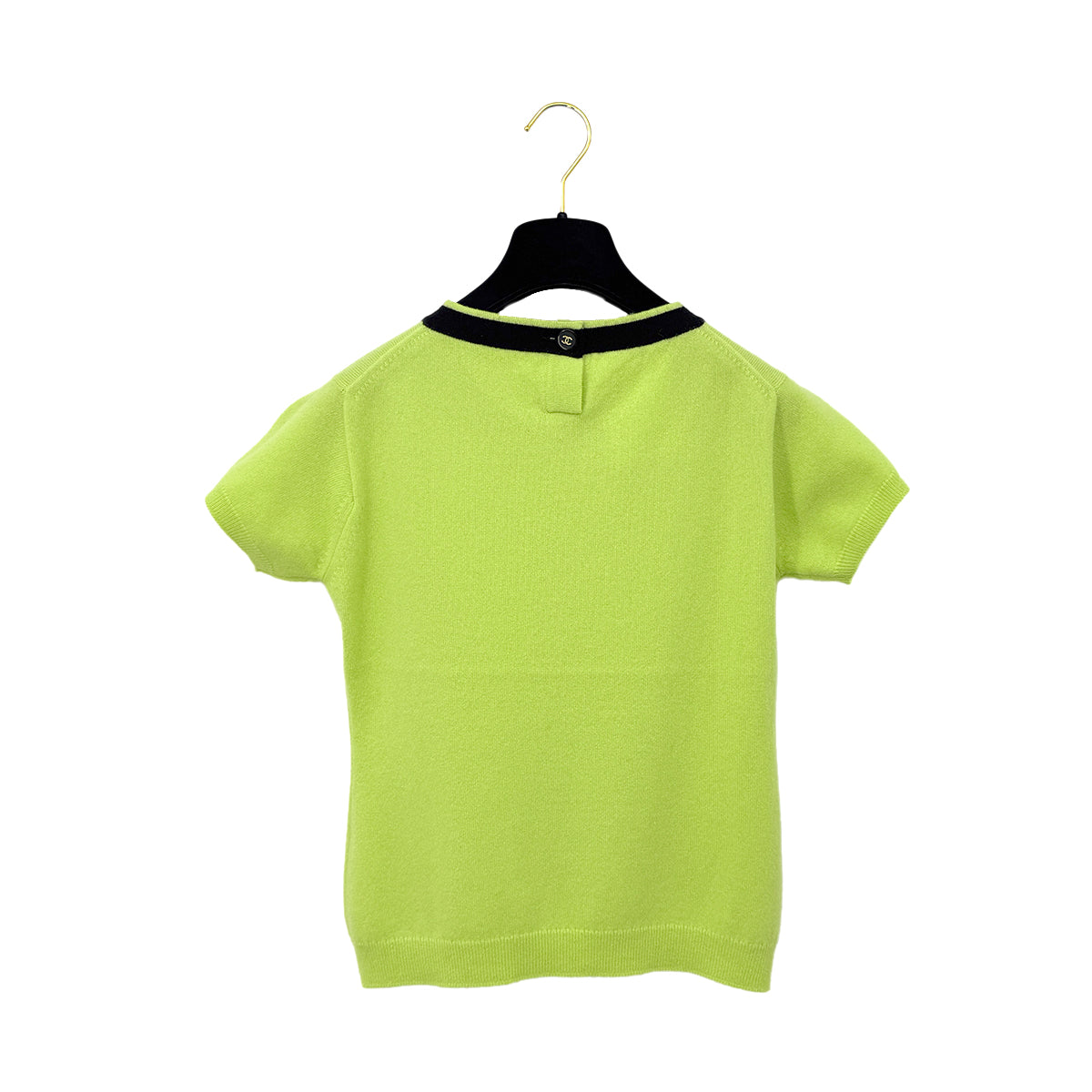 CHANEL VINTAGE COCO BUTTON KNIT TOPS CARDIGAN SET YELLOW BLACK CASHMERE 42 P04 RTW 90283633