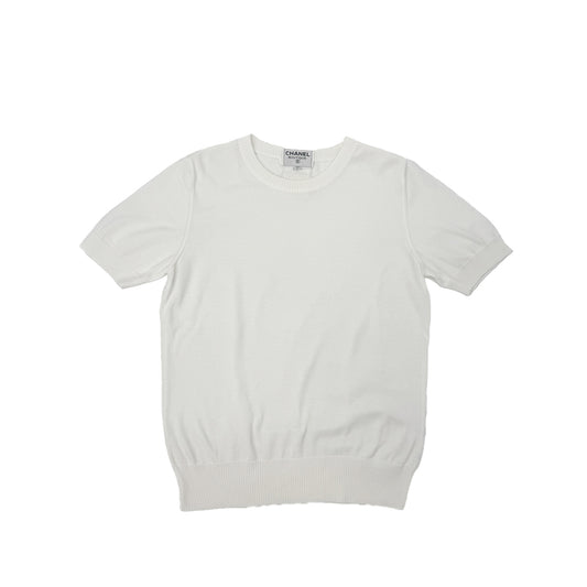 CHANEL VINTAGE COCO BUTTON KNIT TOPS WHITE 42 RTW 90283634