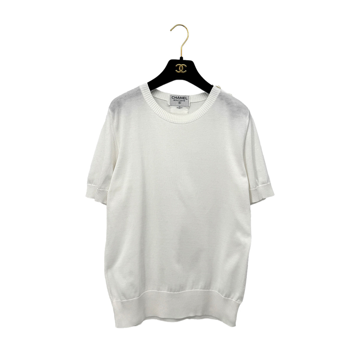 CHANEL VINTAGE COCO BUTTON KNIT TOPS WHITE 42 RTW 90283634