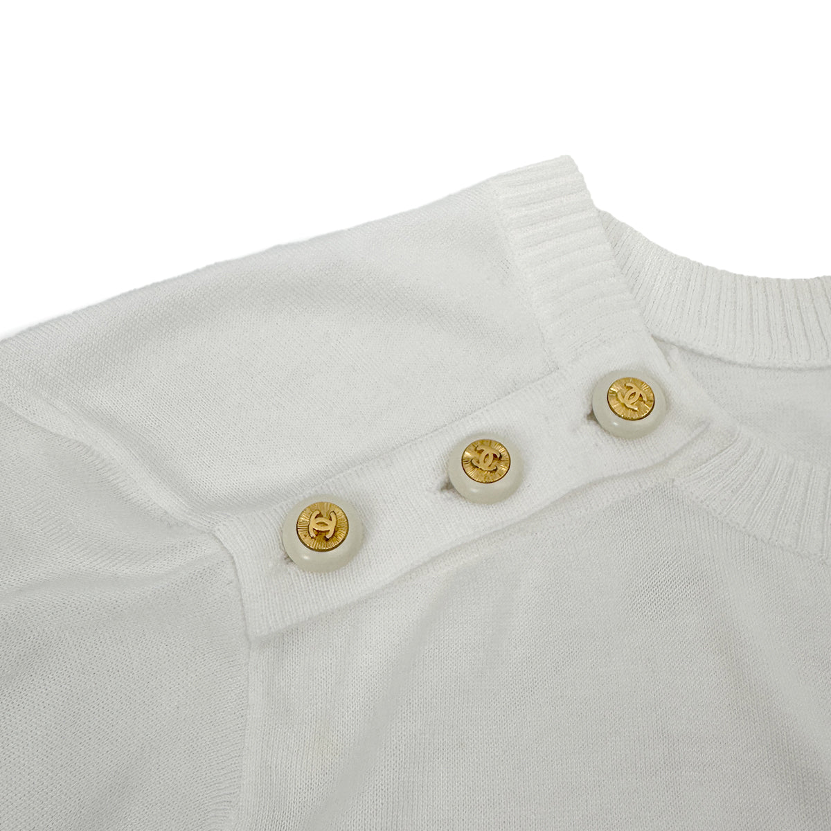 CHANEL VINTAGE COCO BUTTON KNIT TOPS WHITE 42 RTW 90283634