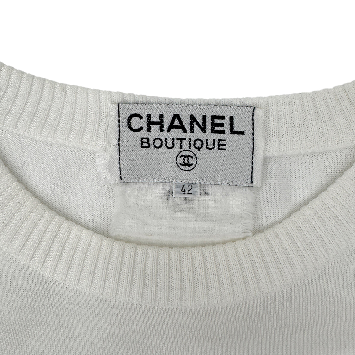 CHANEL VINTAGE COCO BUTTON KNIT TOPS WHITE 42 RTW 90283634