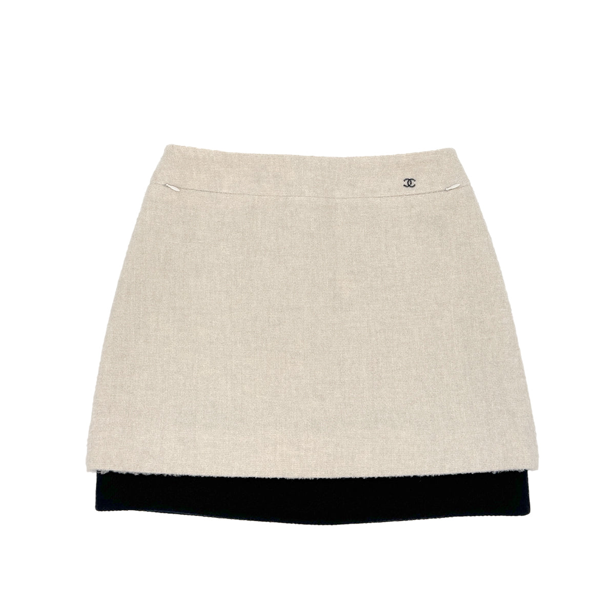 CHANEL VINTAGE COCOMARK TRAPEZOID SKIRT WHITE BLACK WOOL 38 03A RTW 90283636