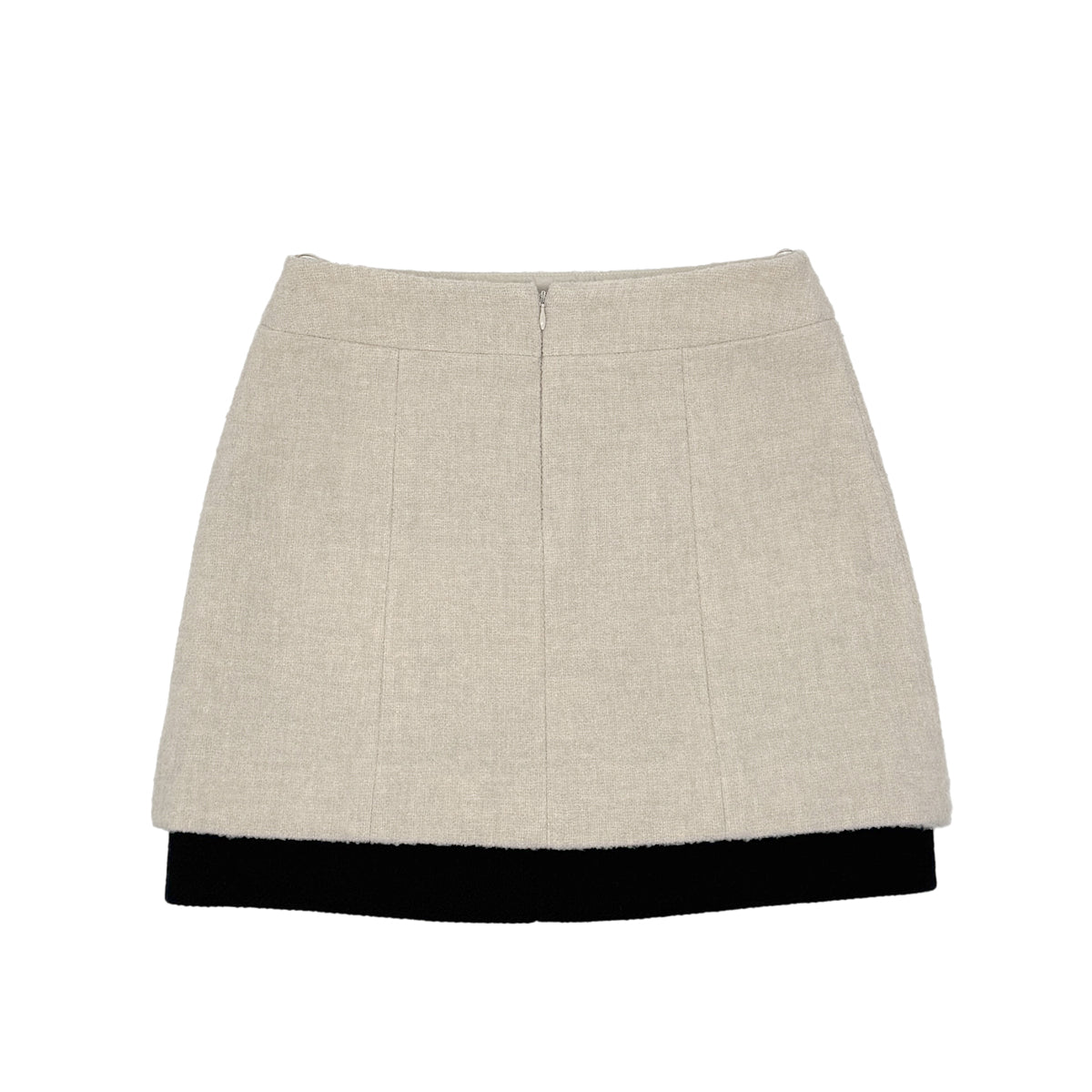 CHANEL VINTAGE COCOMARK TRAPEZOID SKIRT WHITE BLACK WOOL 38 03A RTW 90283636