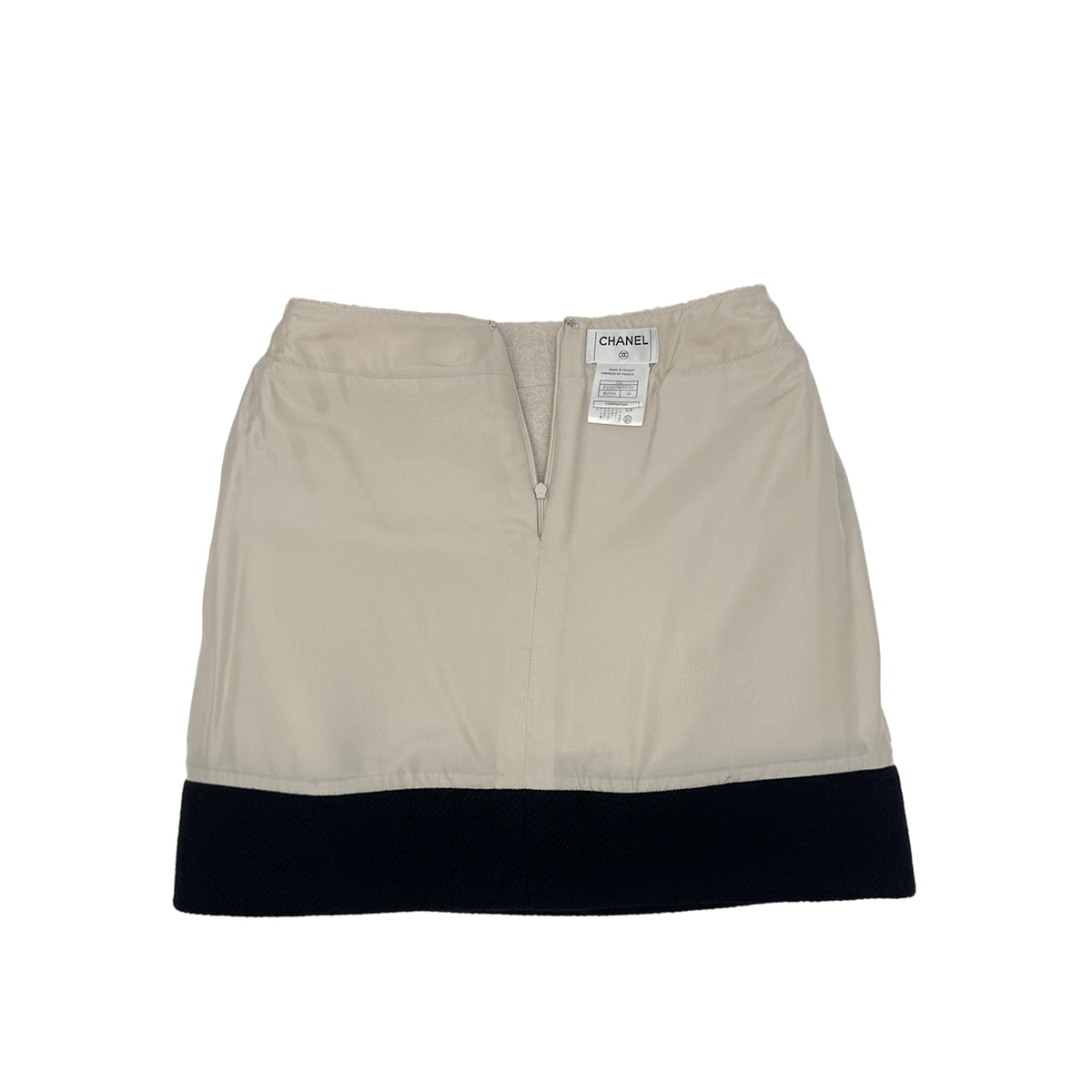 CHANEL VINTAGE COCOMARK TRAPEZOID SKIRT WHITE BLACK WOOL 38 03A RTW 90283636