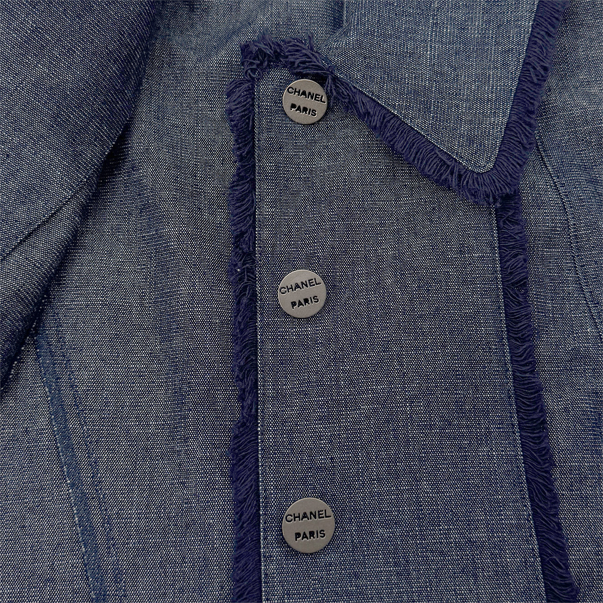 CHANEL VINTAGE IDENTIFICATION FRINGE DENIM VEST COTTON 38 P14 RTW 90284791