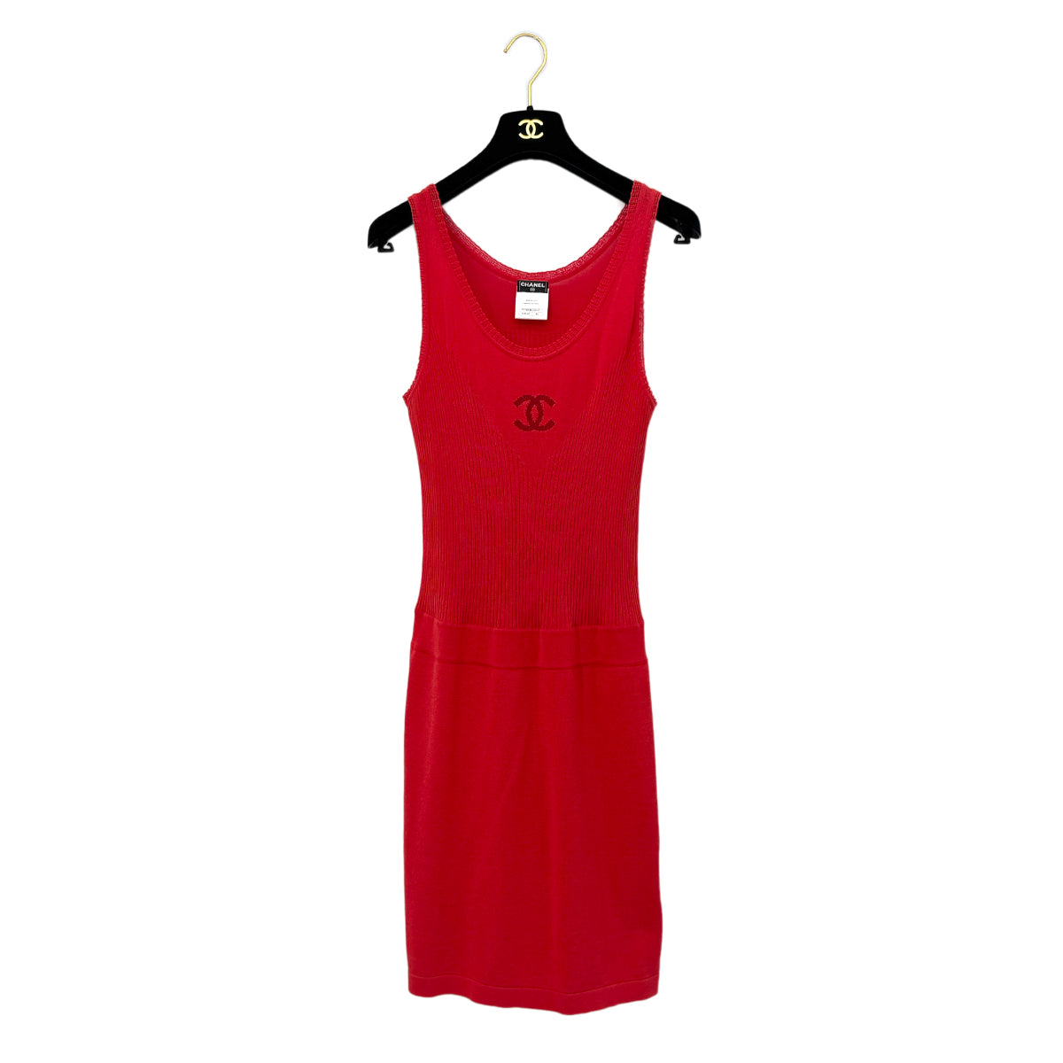 CHANEL VINTAGE COCO MARK LION BUTTON DRESS RED COTTON 40 P37 RTW 90283641