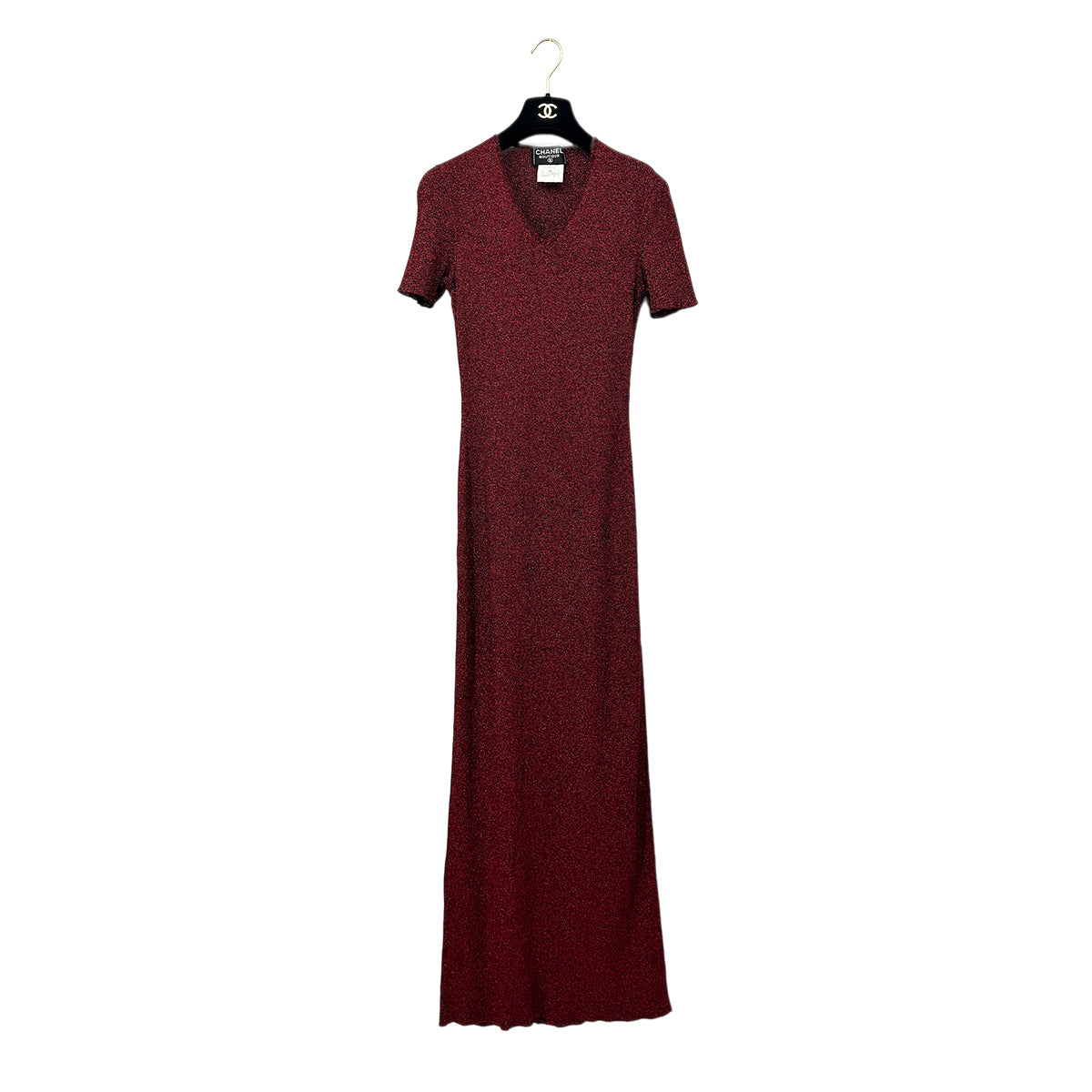 CHANEL VINTAGE COCO BUTTON LONG DRESS RED 40 96A RTW 90283644