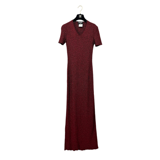 CHANEL VINTAGE COCO BUTTON LONG DRESS RED 40 96A RTW 90283644