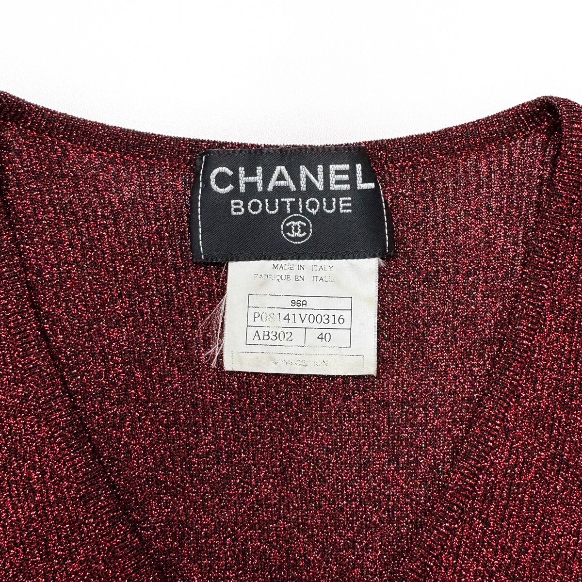 CHANEL VINTAGE COCO BUTTON LONG DRESS RED 40 96A RTW 90283644