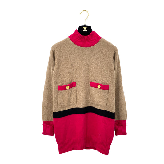 CHANEL VINTAGE COCOMARK COLOR BLOCK KNIT GOLD BOTTON BEIGE PINK RTW 90283646