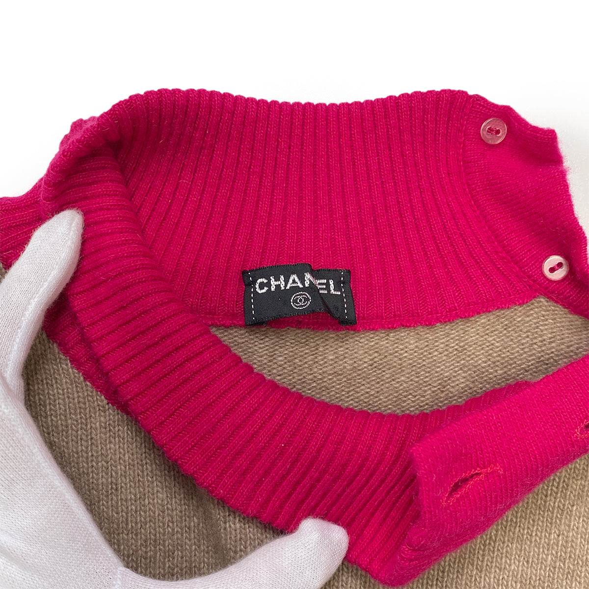 CHANEL VINTAGE COCOMARK COLOR BLOCK KNIT GOLD BOTTON BEIGE PINK RTW 90283646