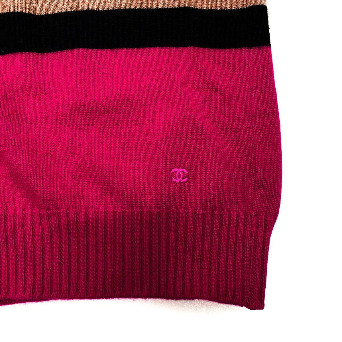 CHANEL VINTAGE COCOMARK COLOR BLOCK KNIT GOLD BOTTON BEIGE PINK RTW 90283646