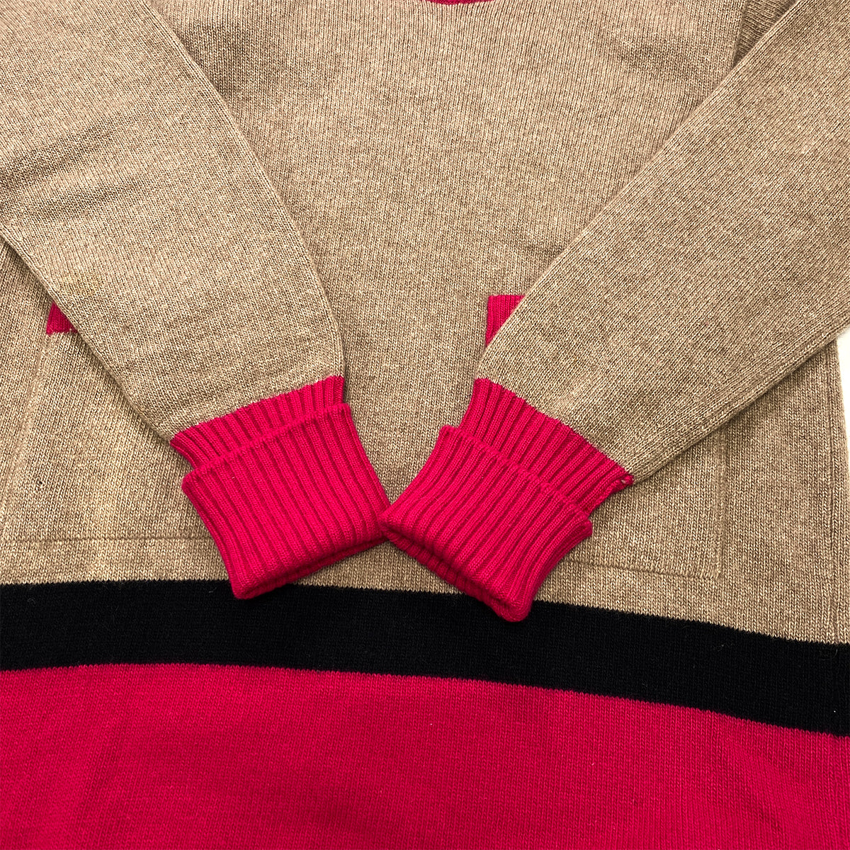 CHANEL VINTAGE COCOMARK COLOR BLOCK KNIT GOLD BOTTON BEIGE PINK RTW 90283646